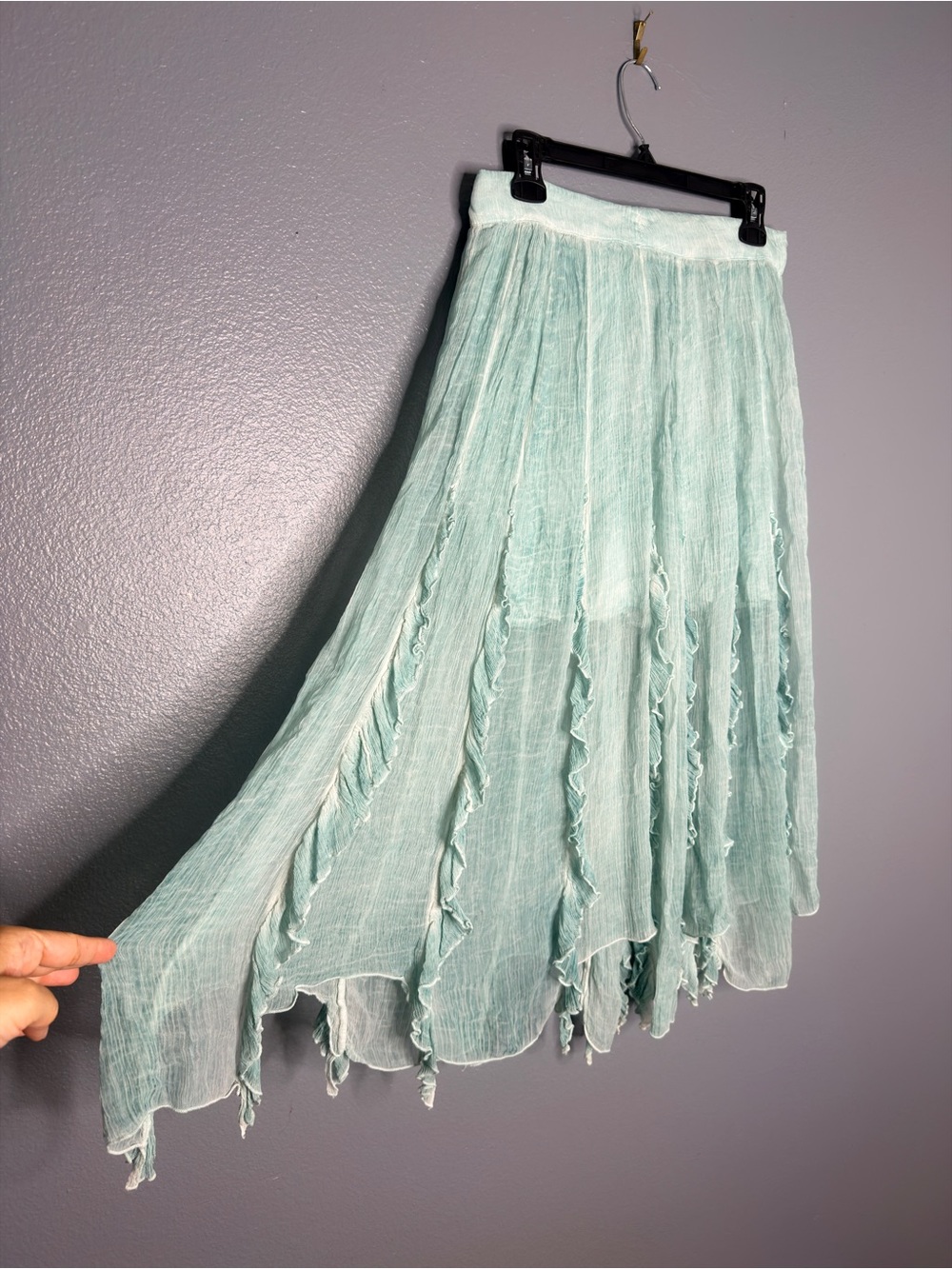 Free People Mint Green Asymmetrical Ruffle Maxi Skirt Boho Skirt Size 4